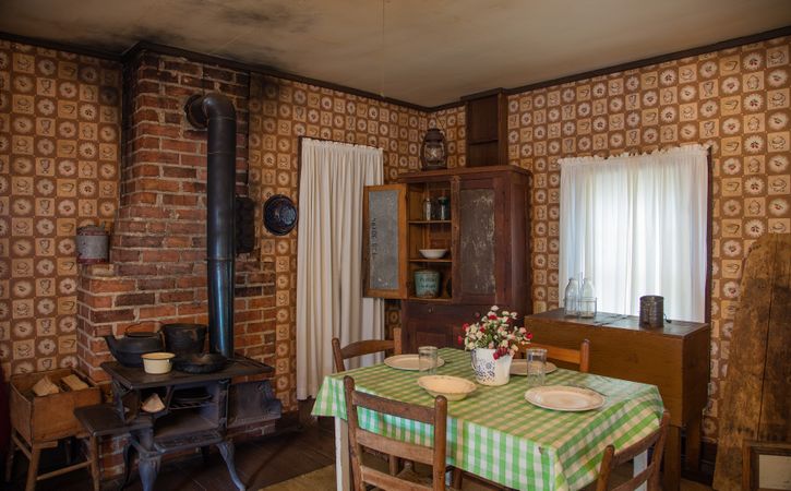 Kitchen of the humble cabin where Elvis Presley was born in 1935, Tupelo, Mississippi