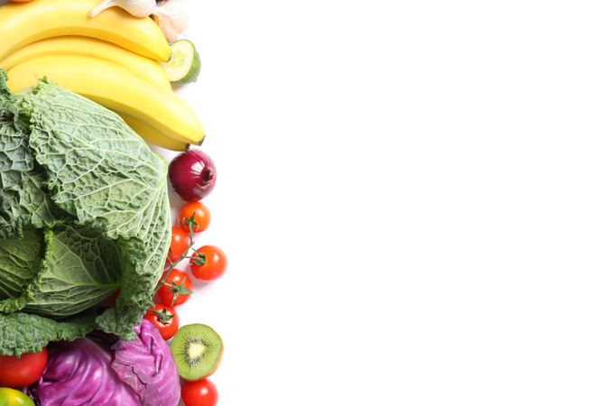 Composition with ripe vegetables and fruits isolated. Healthy food