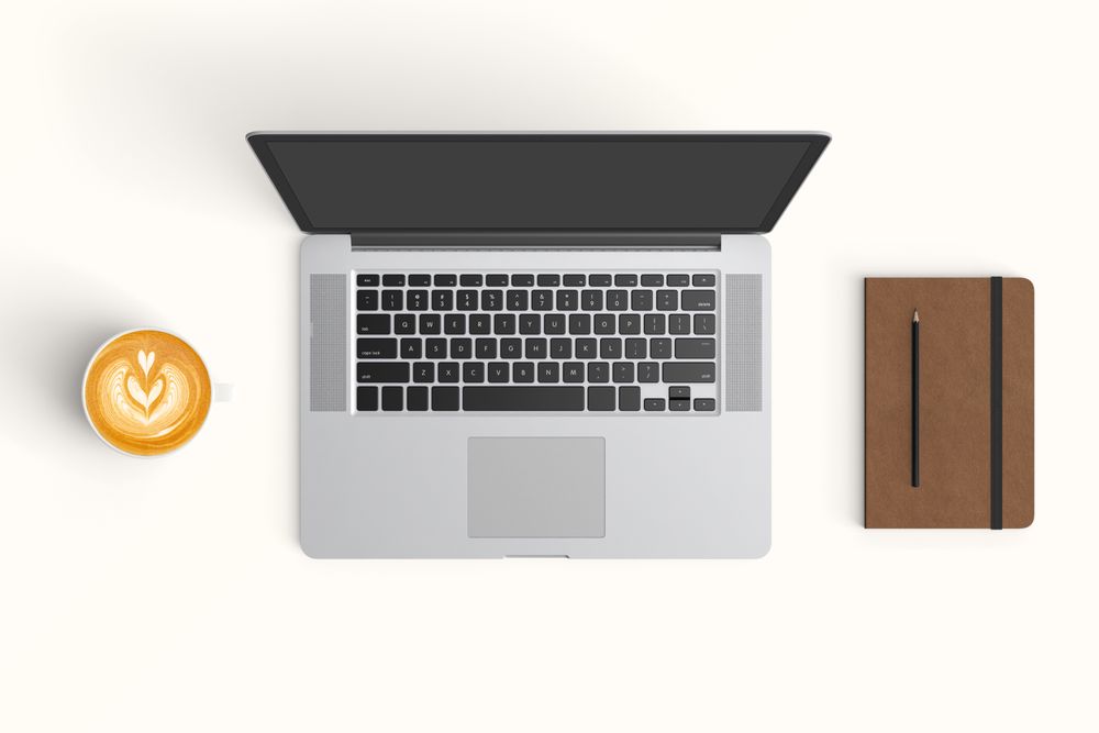 Modern workspace with  copy space on color background