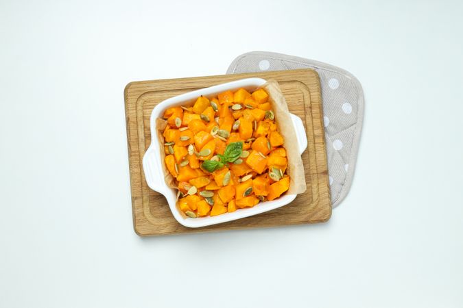 Concept of tasty homemade dish - baked pumpkin