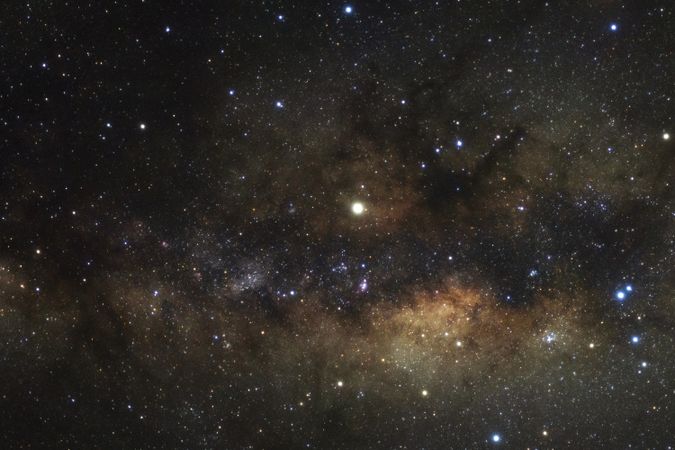 Milky way galaxy with stars and space dust in the universe, Long exposure photograph, with grain.