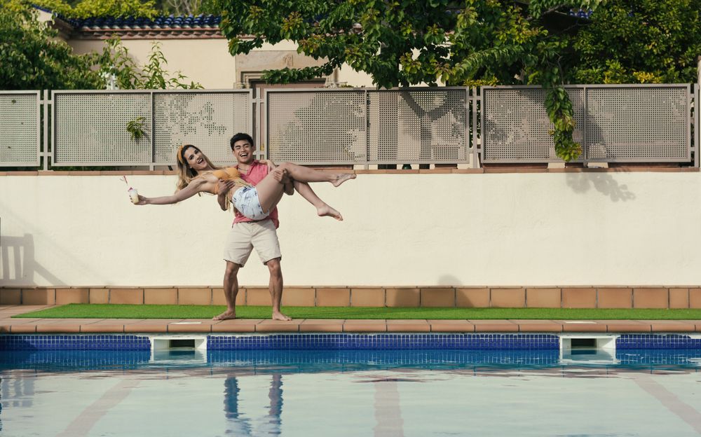 Group of friends having a pool party