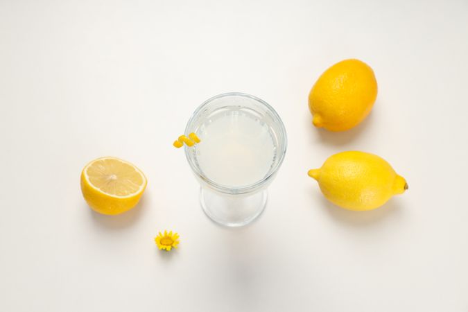 Concept of tasty drink, Limoncello, top view