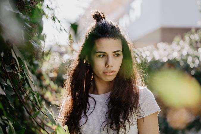 Cheerful woman in garden