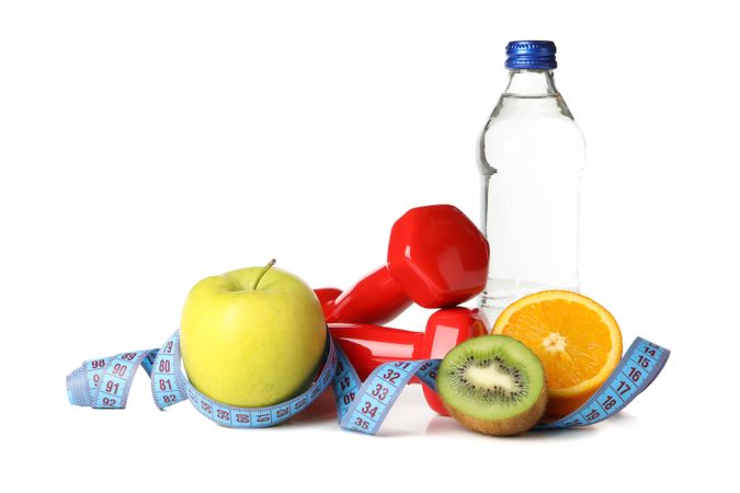Weight loss accessories isolated on blank background