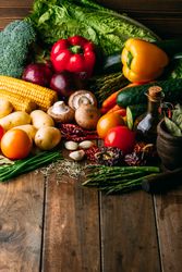 Cooking ingredients vegetables on table