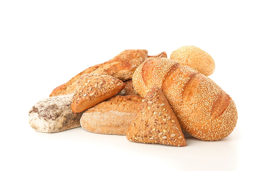 Bunch of bakery products isolated on blank background