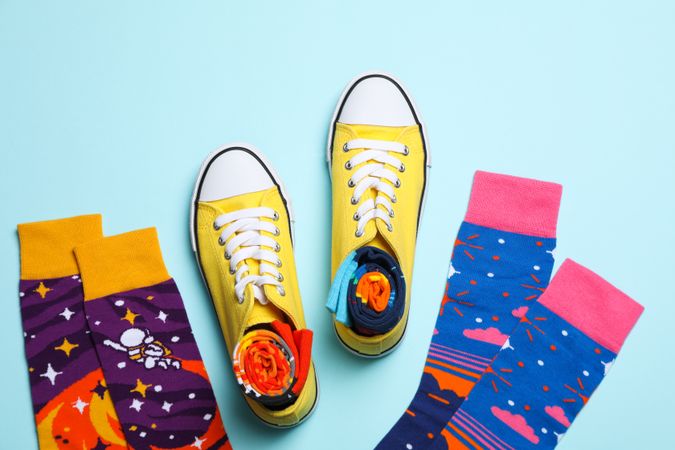 Concept of clothes for legs - socks, top view