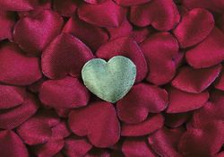 Valentine’s day background with gold and red hearts