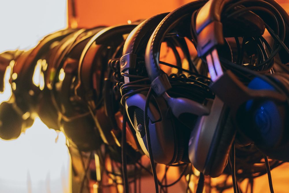 Row of music headphones