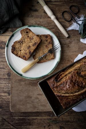 Healthy banana bread on cutting board
