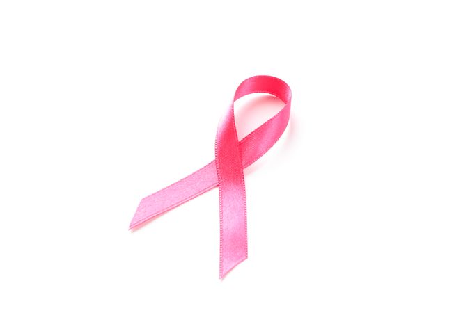 Pink awareness ribbon isolated on blank background