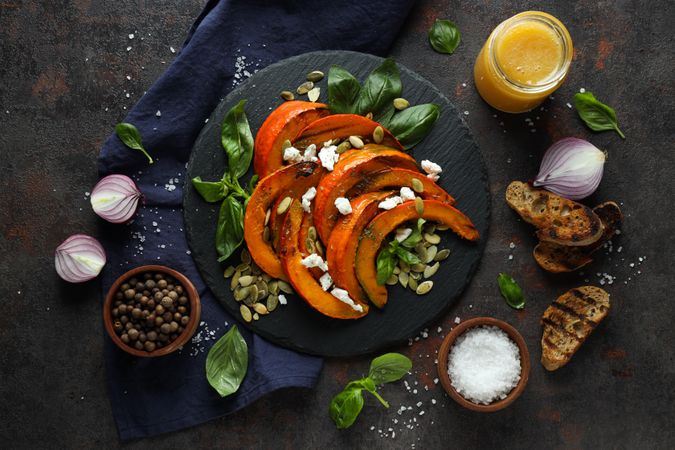 Concept of tasty homemade dish - baked pumpkin