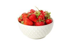 Bowl with tasty strawberry isolated on blank background. Summer berry