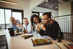Pizza party lunch at an office