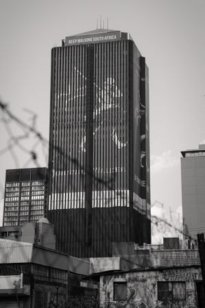 Urban area in the city of Johannesburg, South Africa in grayscale