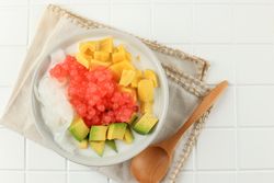 Mango, avocado coconut and tapioca pearls Asian dessert