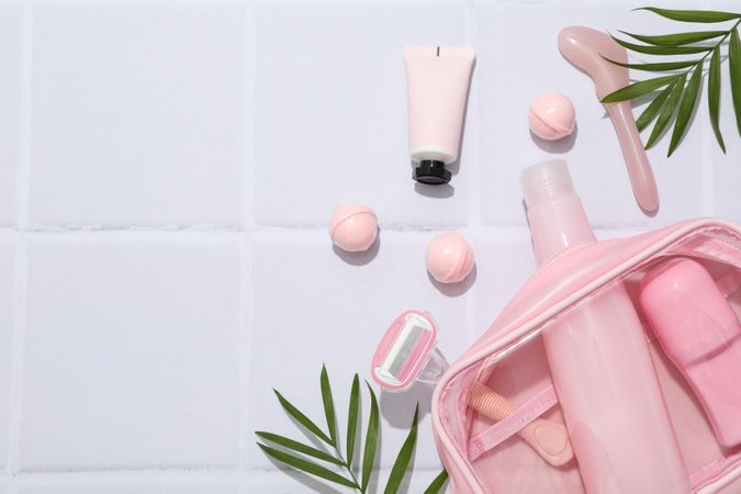 Bath accessories, toilet bag, space for text