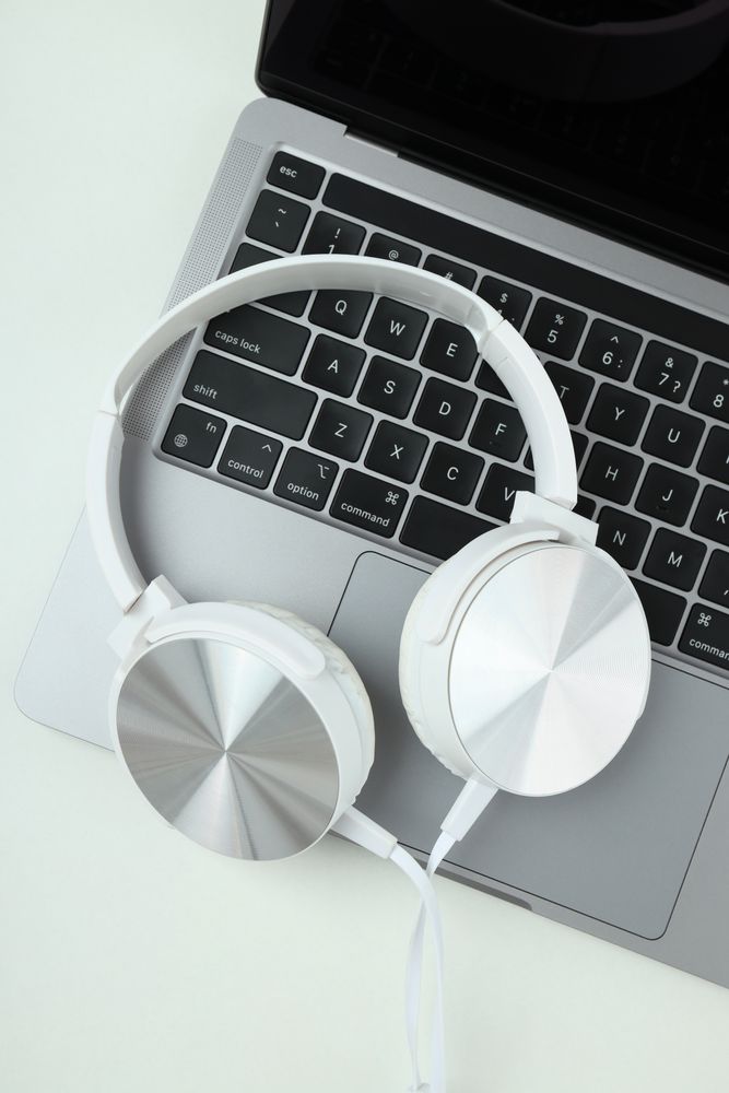 Concept of listening audio, music with headphones