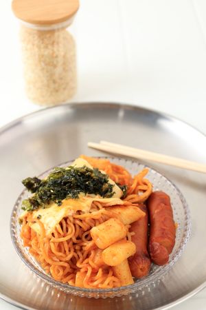 Rabokki, Topokki with Ramyeon Noodles, Sausage, and Sausage