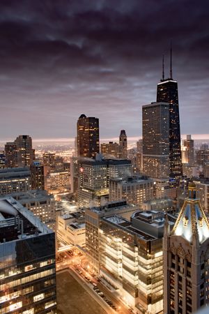 Lights of city high rise buildings by nigth