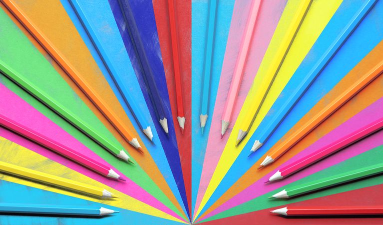 Multicolored pencils arranged as a fan