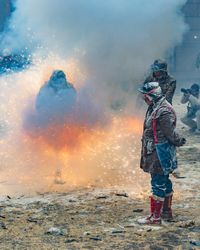 Ibi, Spain - December, 28 2018: People celebrating victory in flour and eggs battle