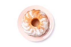 Cake with powdered sugar isolated on blank background