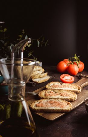 Spices and vegetables near toasts