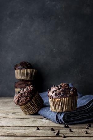 Chocolate banana muffin on towel
