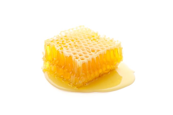 Sweet honeycomb isolated on neutral background, close up