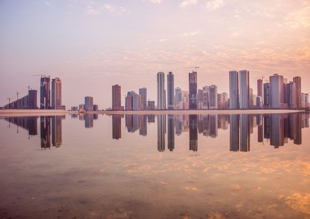 Sharjah cityscape at sunset in UAE