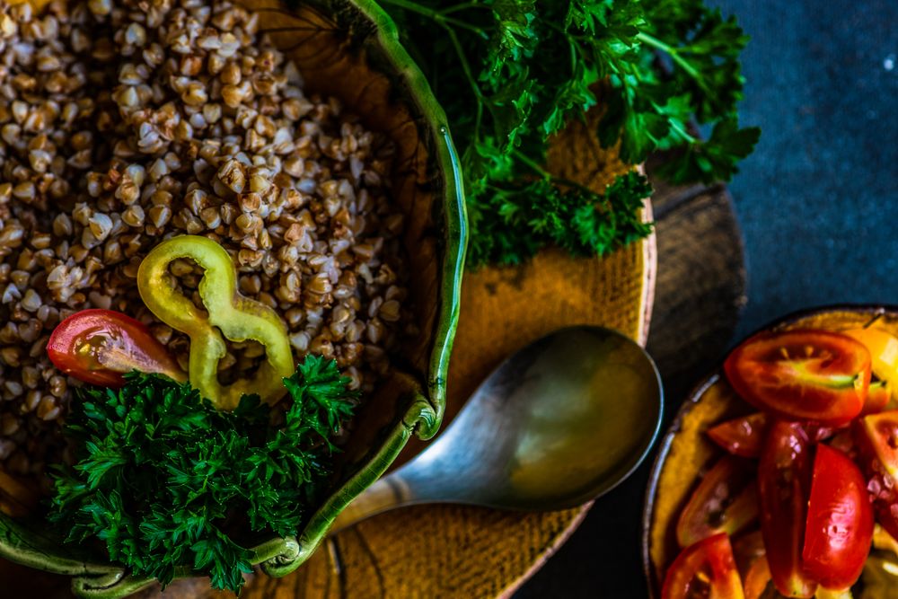 Close up of bowl of buckwheat