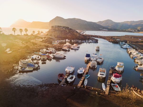 Motorboats in small dock