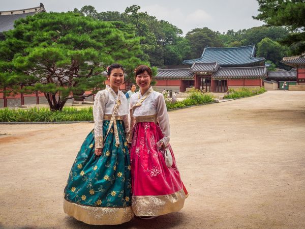Seoul, South Korea - August, 08 2017: Asian women in traditional Korean clothing