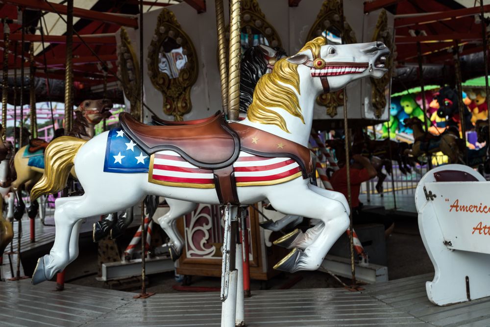 A carousel ride, at Iowa State Fair, Des Moines, Iowa