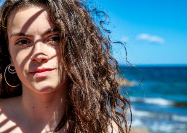 female on sea background