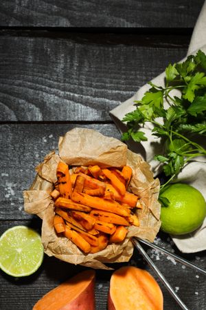 Concept of tasty food - sweet potato fries