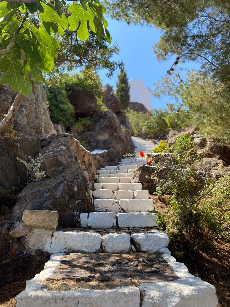 Winding stone steps to hilltop chapel