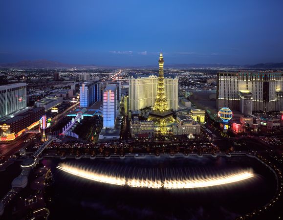 Dusk aerial view of Las Vegas, Nevada