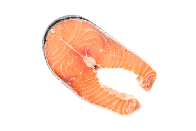Fresh raw salmon meat isolated on plain background