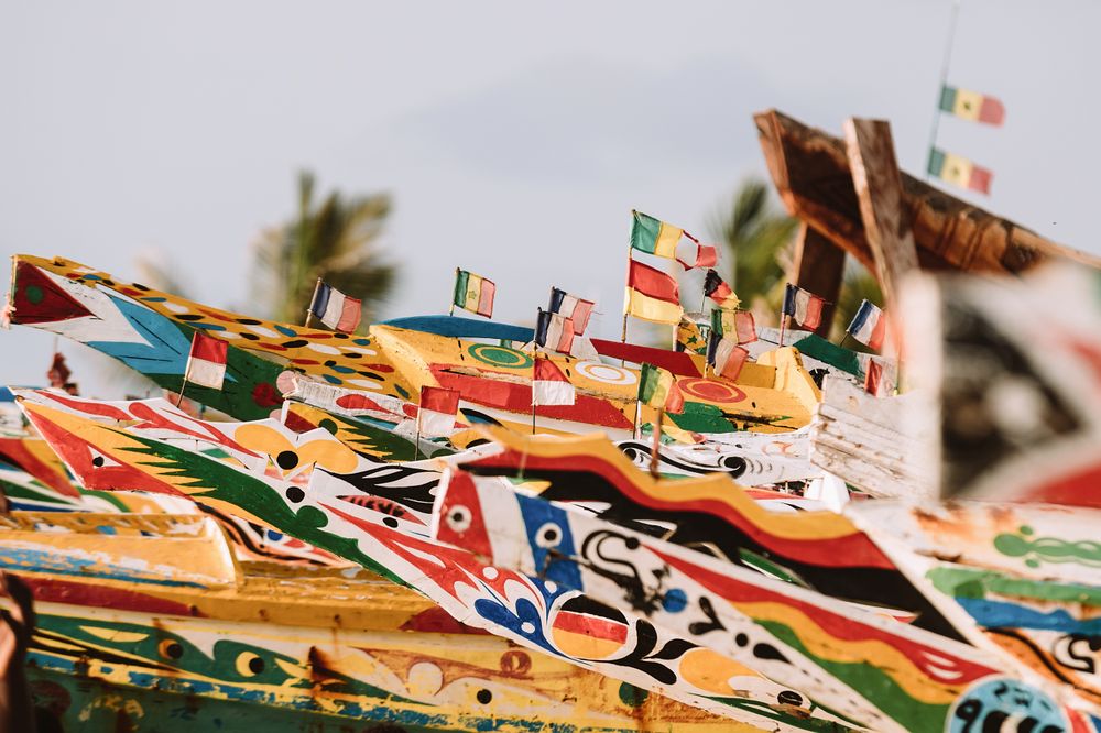 Boats with colorful fronts in harbor