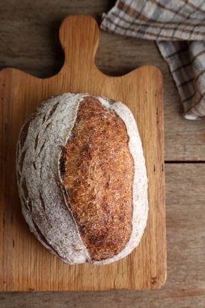 Top View Round Loaf of Freshly Baked Sourdough Bread