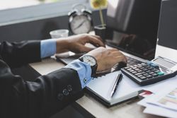 Accountant using computer