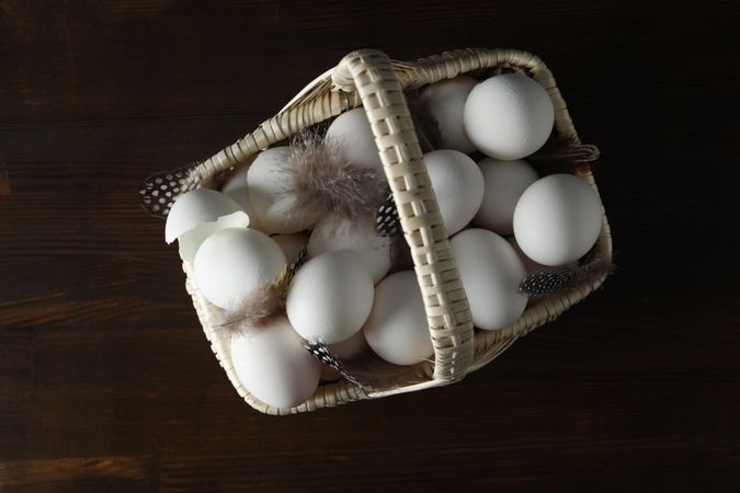 Concept of natural farm product - eggs, top view