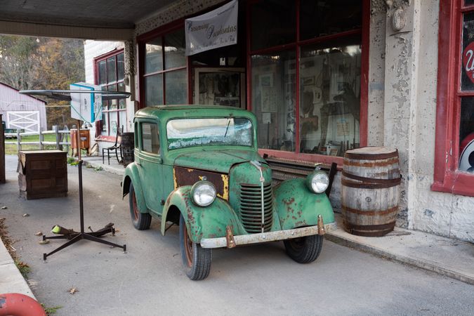 Vintage green car, Pocahontas County, West Virginia