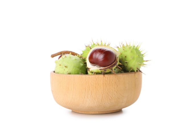 Fresh and ripe chestnuts, isolated on plain background