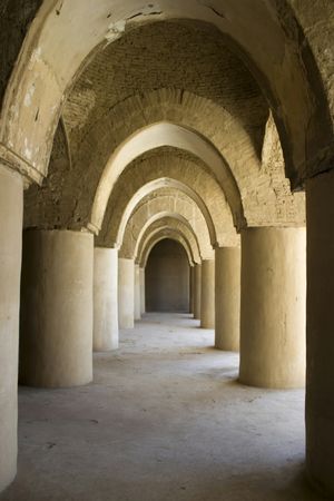 Long Corridor Archway with Columns Architectural View