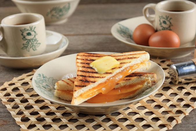 Kaya Jam Toast with Butter, Served with a Coffee
