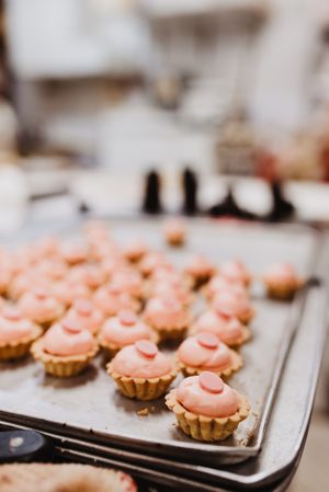 Pig shaped pastry on tray